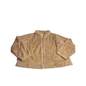 I Believe Womens Faux Fur Jacket 2XL Tan Soft Polyester Full Zip Made In China